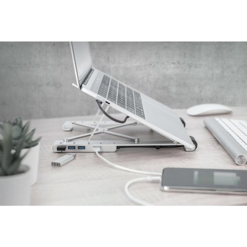Підставка для ноутбука DIGITUS Notebook Riser, USB Type-C Hub, Silver (DA-90424)