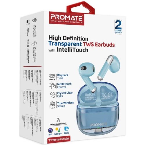 Навушники бездротові TWS Promate TransPods, Blue