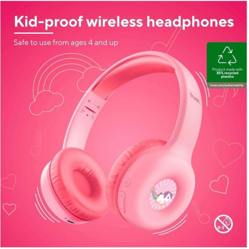 Навушники бездротові Trust On-ear Nouna Kids Wireless, Pink (25274)