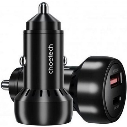 Автомобільний зарядний пристрій Choetech TC0014, USB Type-C/USB Type-A, 60W, PD 3.0, QC 3.0, Black