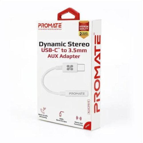 Адаптер Promate AuxLink-C, USB Type-C (M) to 3.5мм (F), 0.2м, White