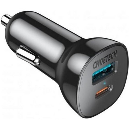Автомобільний зарядний пристрій Choetech TC0005, USB Type-C/USB Type-A, 38W, PD 3.0, QC,3.0, Black