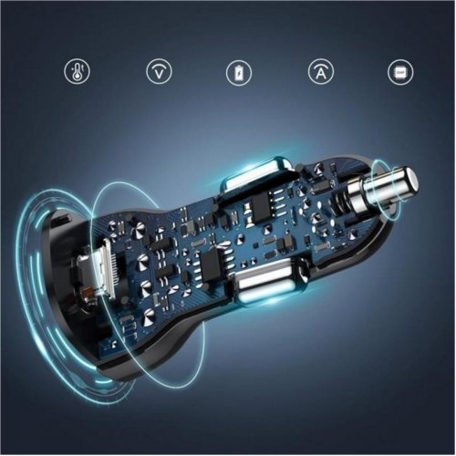 Автомобільний зарядний пристрій Choetech TC0005, USB Type-C/USB Type-A, 38W, PD 3.0, QC,3.0, Black