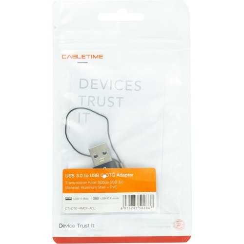 Адаптер Cabletime CP73B, USB Type-A (M) to USB Type-C (F), USB 3.0, Black