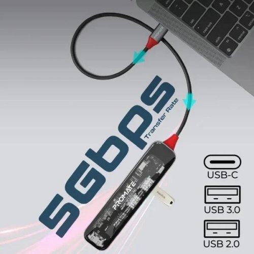 USB-хаб Promate TransHub-Lite, USB Type-C, Grey