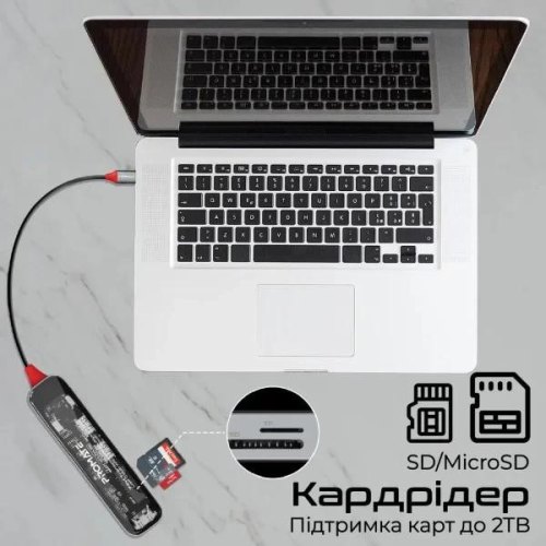 USB-хаб Promate TransHub-Lite, USB Type-C, Grey