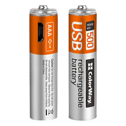 Акумулятор ColorWay, AAA/HR03, Li-Pol, 400mAh, microUSB, 2шт (CW-UBAAA-01)