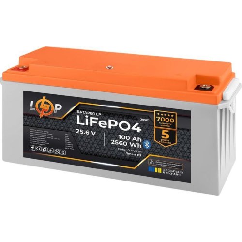 Акумуляторна батарея LogicPower, LiFePO4, 25.6V, 100Ah, 2560Wh, Bluetooth, Smart BMS 100A/50А (LP29501)