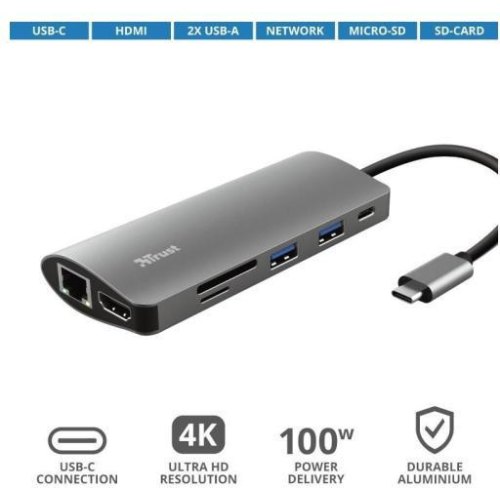 USB-хаб Trust Dalyx Aluminium, 7 в 1, USB Type-C (23775)