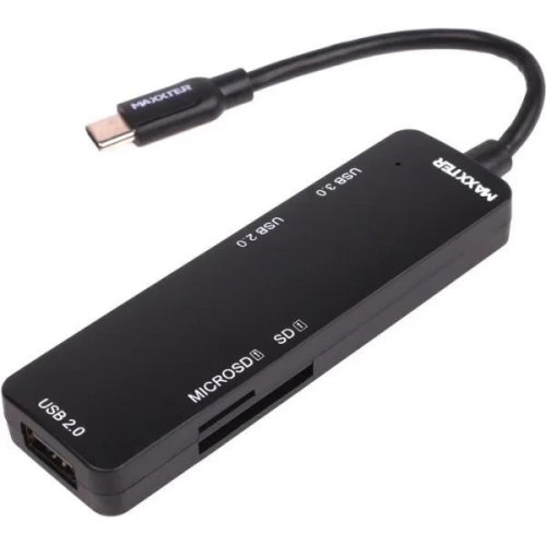 USB-хаб Maxxter, 5 в 1, USB Type-C, чорний (HU3C-3PTF-01)