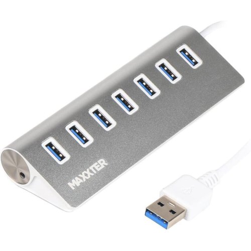 USB-хаб Maxxter, 7 порти, сріблястий (HU3A-7P-01)