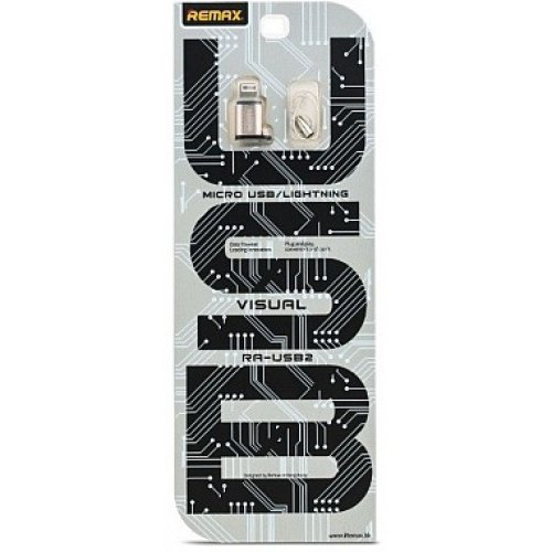 Адаптер Remax Visual, microUSB (F) to Lightning (M), Silver (RA-USB2-SILVER)