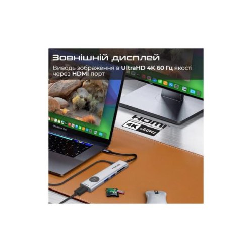 USB-хаб Promate ComandHub-Lite, USB Type-C, Grey