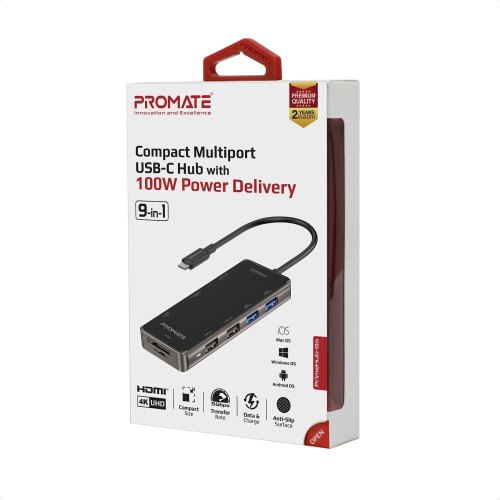 USB-хаб Promate PrimeHub, 7 в 1, USB Type-С, Grey (primehub-go.grey)