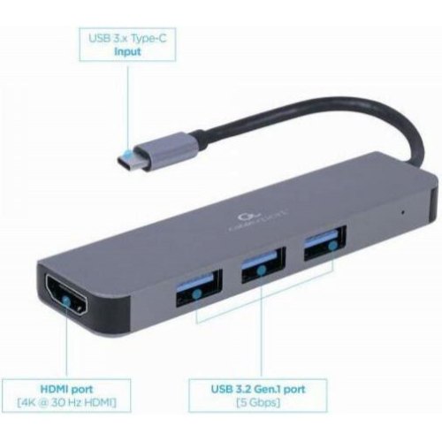 USB-хаб Cablexpert, 3 в 1, USB Type-C, сірий (A-CM-COMBO2-01)