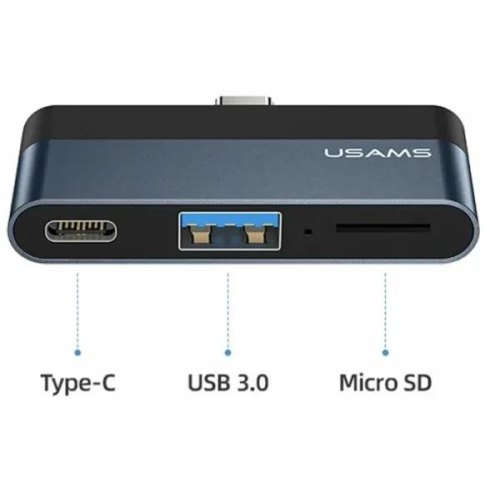 USB-хаб Usams US-SJ491 Mini HUB, USB Type-C, Black (SJ491HUB01)