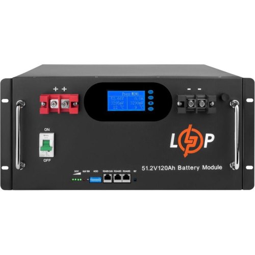 Акумуляторна батарея LogicPower, LiFePO4, 51.2V, 120Ah, 6000Wh, Smart BMS 100A, LCD RM AB, RS485/CAN (LP30385)