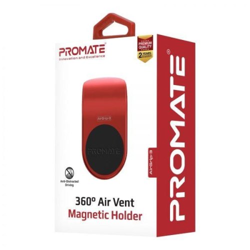 Автомобільний тримач для смартфона Promate AirGrip-3, магнітний, Red