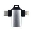 Адаптер Dengos, USB Type-A to Lightning/USB Type-C, OTG, Silver (ADP-022)
