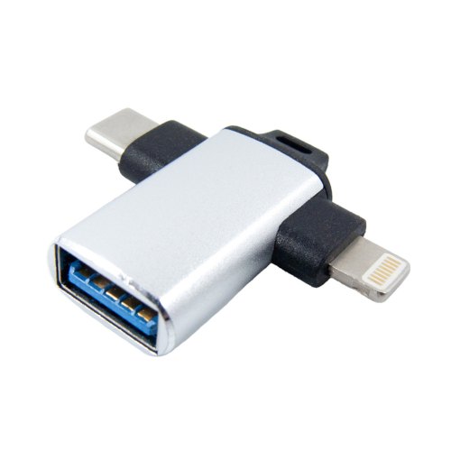 Адаптер Dengos, USB Type-A to Lightning/USB Type-C, OTG, Silver (ADP-022)