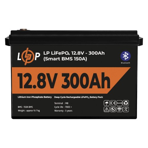 Акумуляторна батарея LogicPower, LiFePO4, 12.8V, 300Ah, 3840Wh, Bluetooth, Smart BMS 200A (LP30383)
