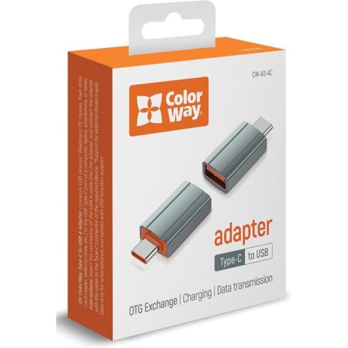 Адаптер Colorway, USB Type-A (F) to USB Type-C (M), USB 3.0, Gray (CW-AD-AC)