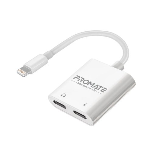 Адаптер Promate MediaLink-i2і, Lightning (M) to 2хLightning (F), White