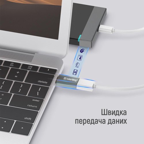 Адаптер ColorWay, USB Type-C (F) to USB Type-A, USB 2.0, Silver (CW-AD-CA)