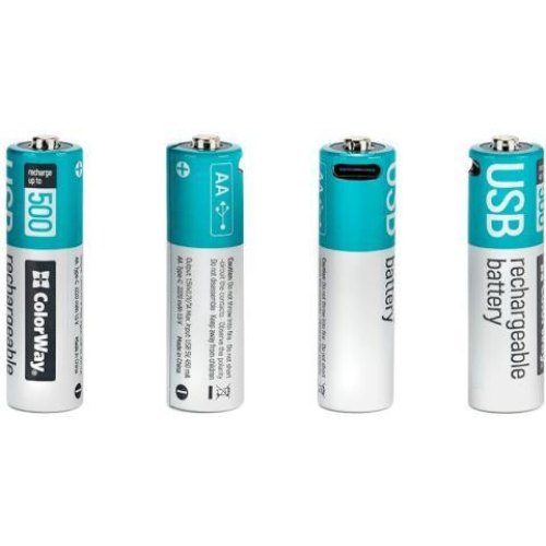 Акумулятор ColorWay, AA/HR06, Li-Pol, 2220mAh, USB Type-C, 2шт (CW-UBAA-10)