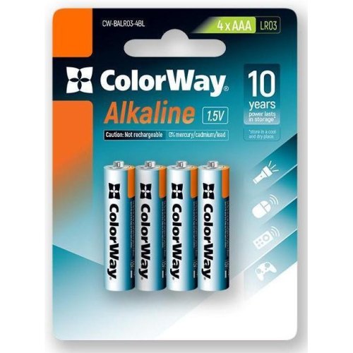 Батарейка ColorWay Alkaline Power, AAA/LR03, 4шт (CW-BALR03-4BL)