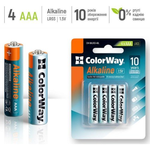 Батарейка ColorWay Alkaline Power, AAA/LR03, 4шт (CW-BALR03-4BL)