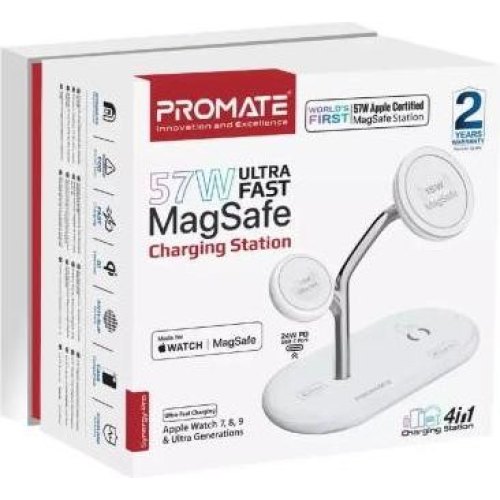 Бездротовий зарядний пристрій Promate Synergy-Pro, MagSafe, 57W, White