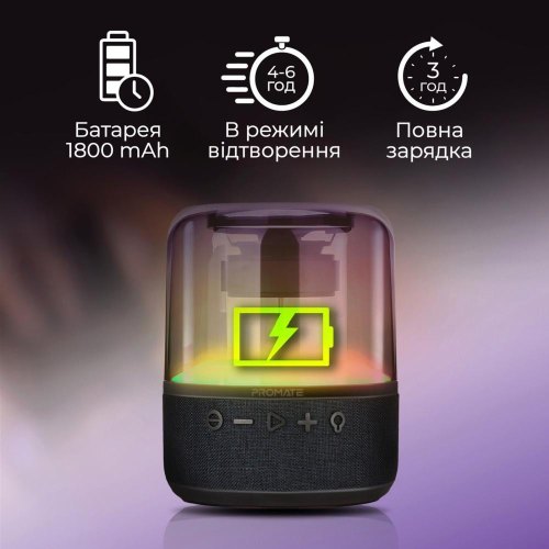Портативна колонка Promate Glitz-L, 10W, Black