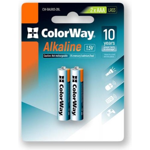 Батарейка ColorWay Alkaline Power, AAA/LR03, 2шт (CW-BALR03-2BL)