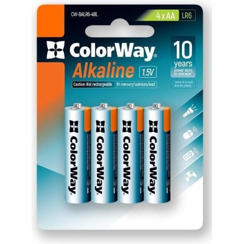 Батарейка ColorWay Alkaline Power, AA/LR06, 4шт (CW-BALR06-4BL)