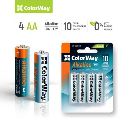 Батарейка ColorWay Alkaline Power, AA/LR06, 4шт (CW-BALR06-4BL)