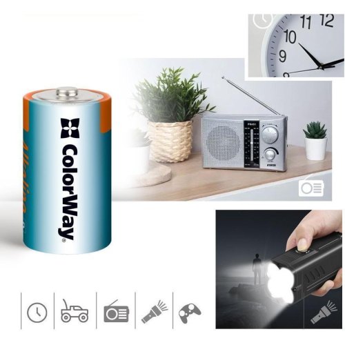 Батарейка ColorWay Alkaline Power, D/LR20, 2шт (CW-BALR20-2BL)