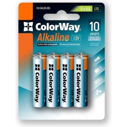 Батарейка ColorWay Alkaline Power, AA/LR06, 8шт (CW-BALR06-8BL)