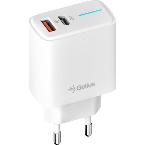 Мережевий зарядний пристрій Gelius Radiance GP-HC058, USB Type-C/USB Type-A, PD/QC3.0/PPS, 25W, кабель USB Type-C to Lightning, White (00000101248)