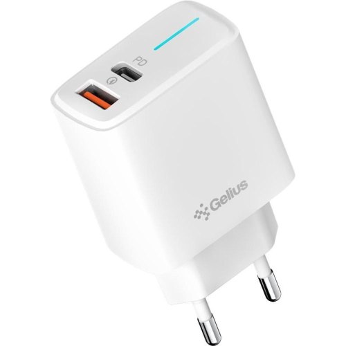 Мережевий зарядний пристрій Gelius Radiance GP-HC058, USB Type-C/USB Type-A, PD/QC3.0/PPS, 25W, кабель USB Type-C to Lightning, White (00000101248)