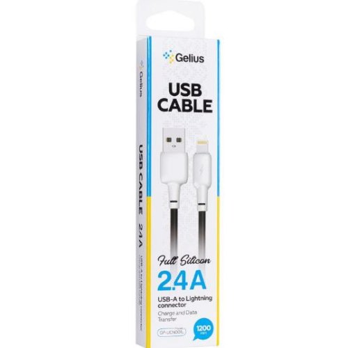 Кабель Gelius Full Silicon GP-UCN001L, USB Type-A to Lightning, 18W, 1.2м, Black/White (00000092318)