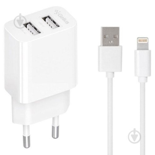 Мережевий зарядний пристрій Gelius Simple GP-HC059, 2xUSB Type-A, 2.4A, кабель USB Type-A to Lightning, White (00000100447)