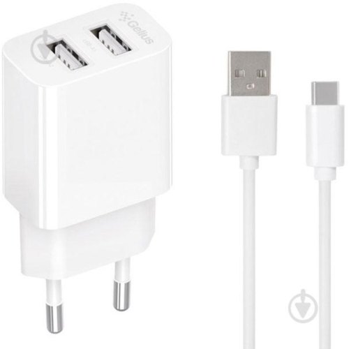 Мережевий зарядний пристрій Gelius Simple GP-HC059, 2xUSB Type-A, 2.4A, кабель USB Type-A to USB Type-C, White (00000100448)