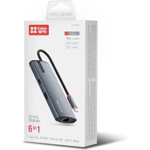 Док-станція ColorWay, USB Type-C to USB Type-C PD 100W/3xUSB 3.0/USB 2.0/RJ-45 (CW-HUB03)