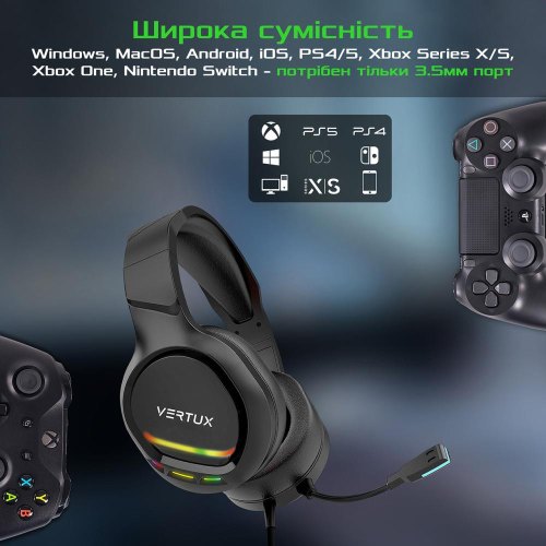 Гарнітура дротова, ігрова Vertux Tokyo Black