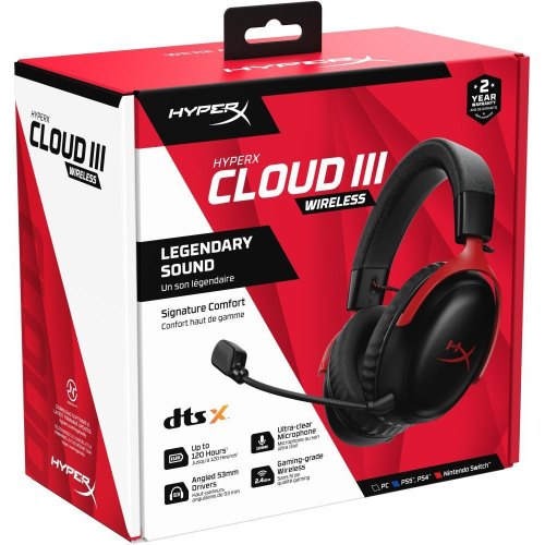 Гарнітура бездротова, ігрова HyperX Cloud III Wireless Black/Red (77Z46AA)