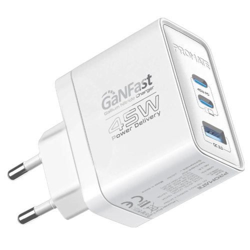 Мережевий зарядний пристрій Promate PowerPort, 45W, White