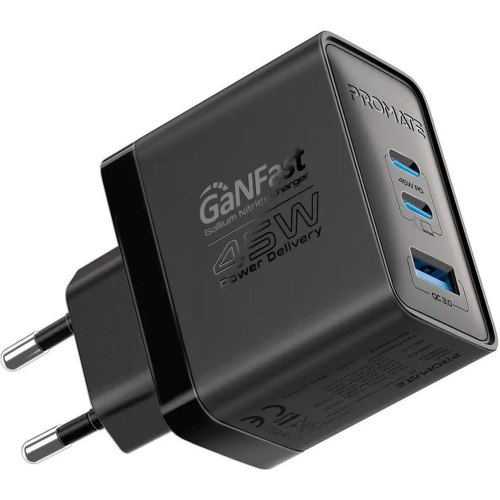 Мережевий зарядний пристрій Promate PowerPort, 45W, Black