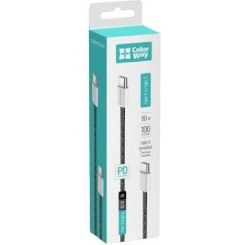 Кабель ColorWay, USB Type-C to USB Type-C, 3А, 1м, Black (CW-CBPDCC061-BK)