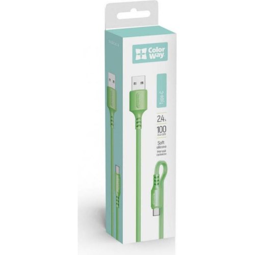Кабель ColorWay, USB Type-A to USB Type-C, 2.4А, 1м, Green (CW-CBUC042-GR)